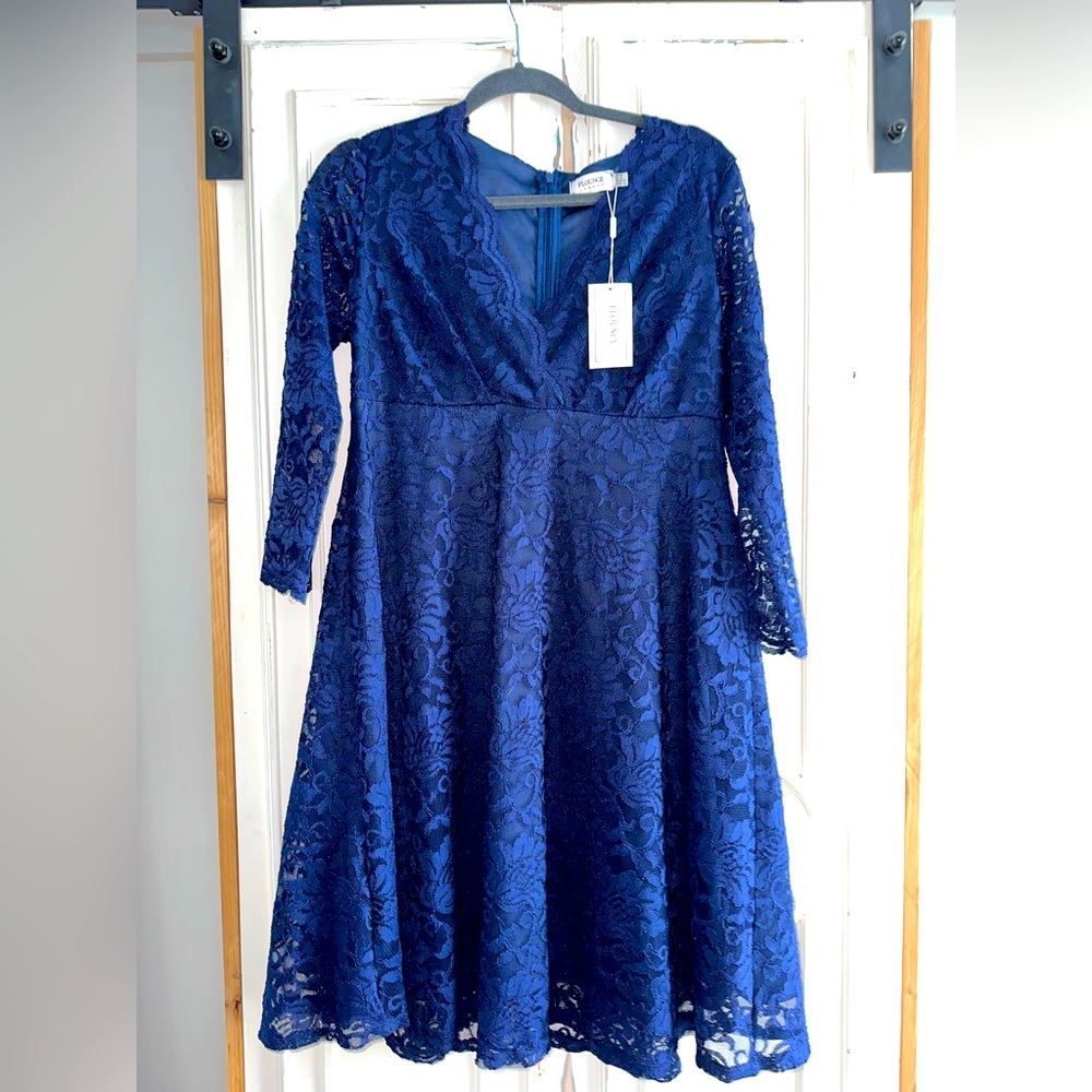 Ladies navy blue lace elegant evening dress.